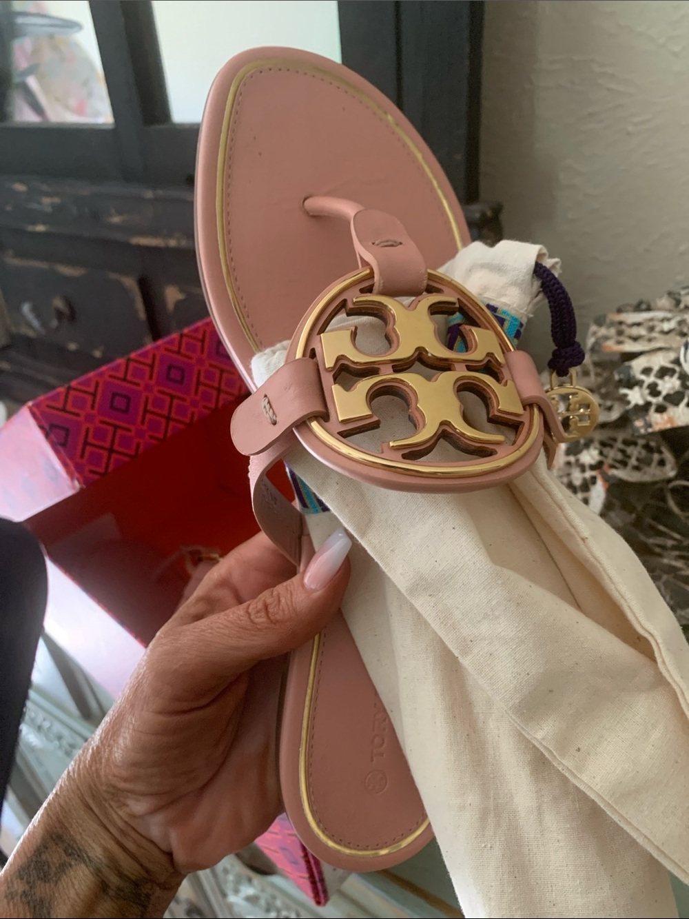 Tory Burch Pink moon 🌸 Sandal with Gold Medallion